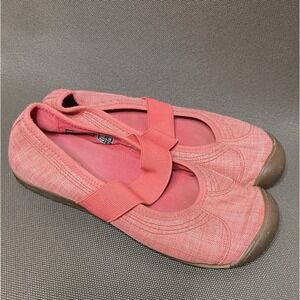 Keen Womens Sienna Mary Janes Shoes Red Canvas Elastic Low Heel Stitching Size 9